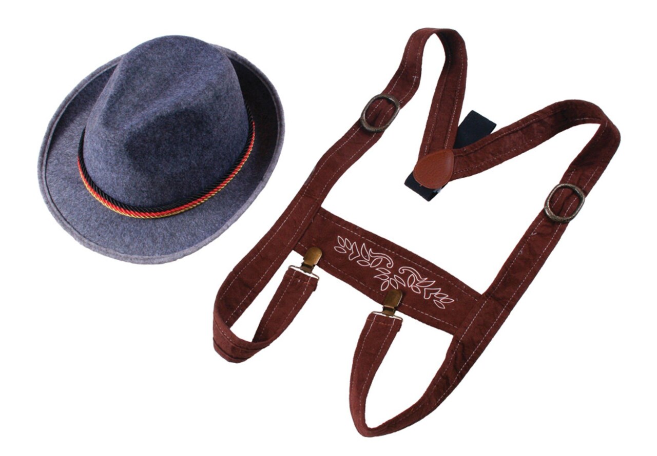 The Costume Center Brown Lederhosen Men Adult Halloween Hat and Suspenders Costume Accessory - One Size